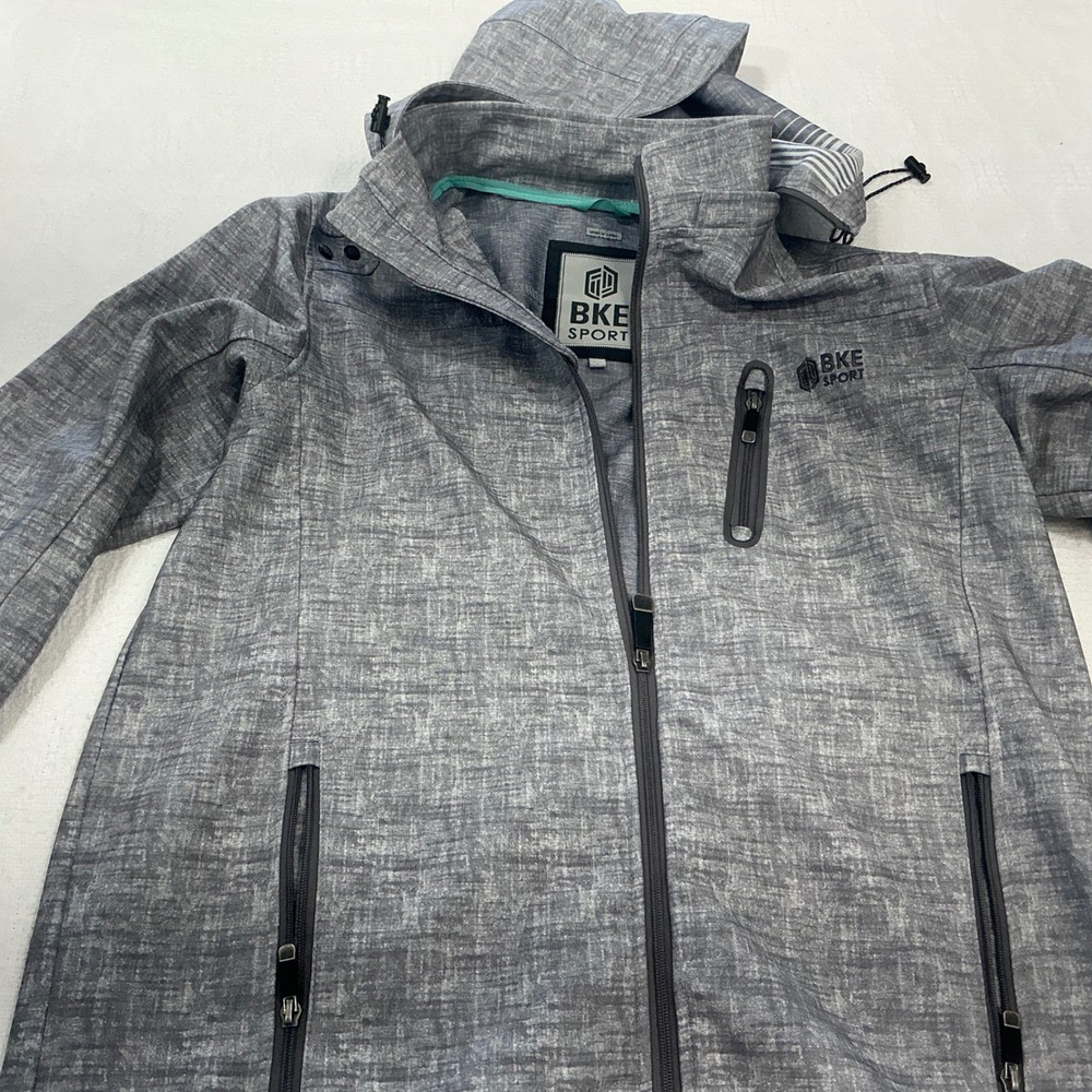 BKE Sport Mens Grey Textured Softshell Hooded Full Zip Jacket Large L‎ CA05262